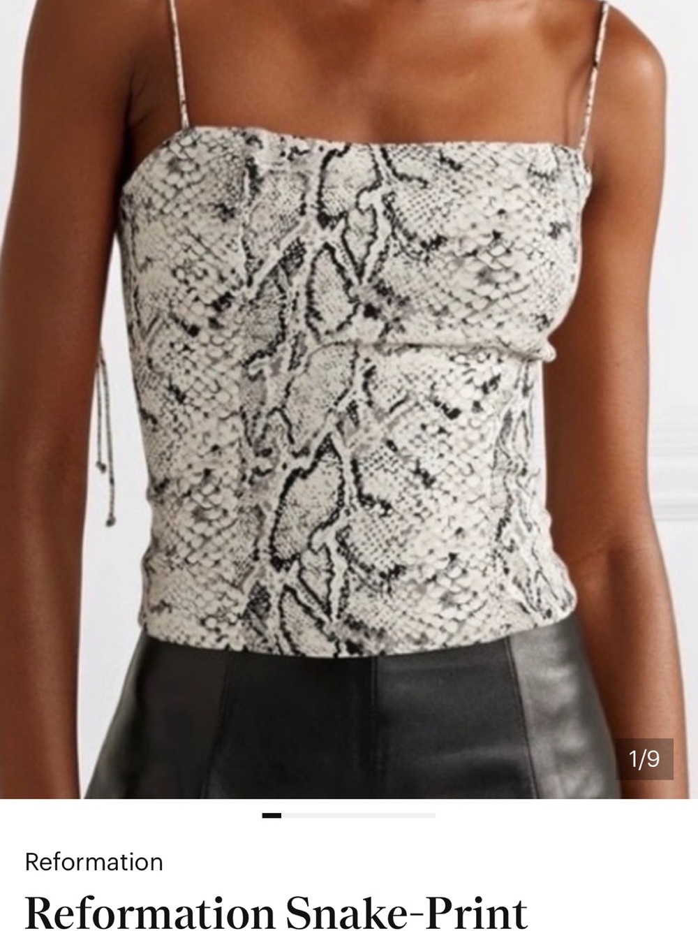 Reformation Snake-Print Spaghetti Strap Camisole in Ivory and Black